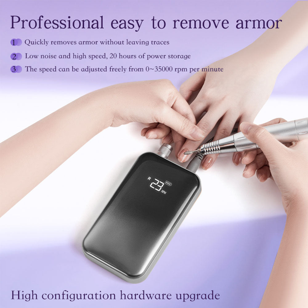 Professional Electric Nail Drill, 45000 RPM Cordless Rechargeable E-File Machine, With 12 Bits, Sanding Bands, LCD Display For Acrylic Gel Nails
