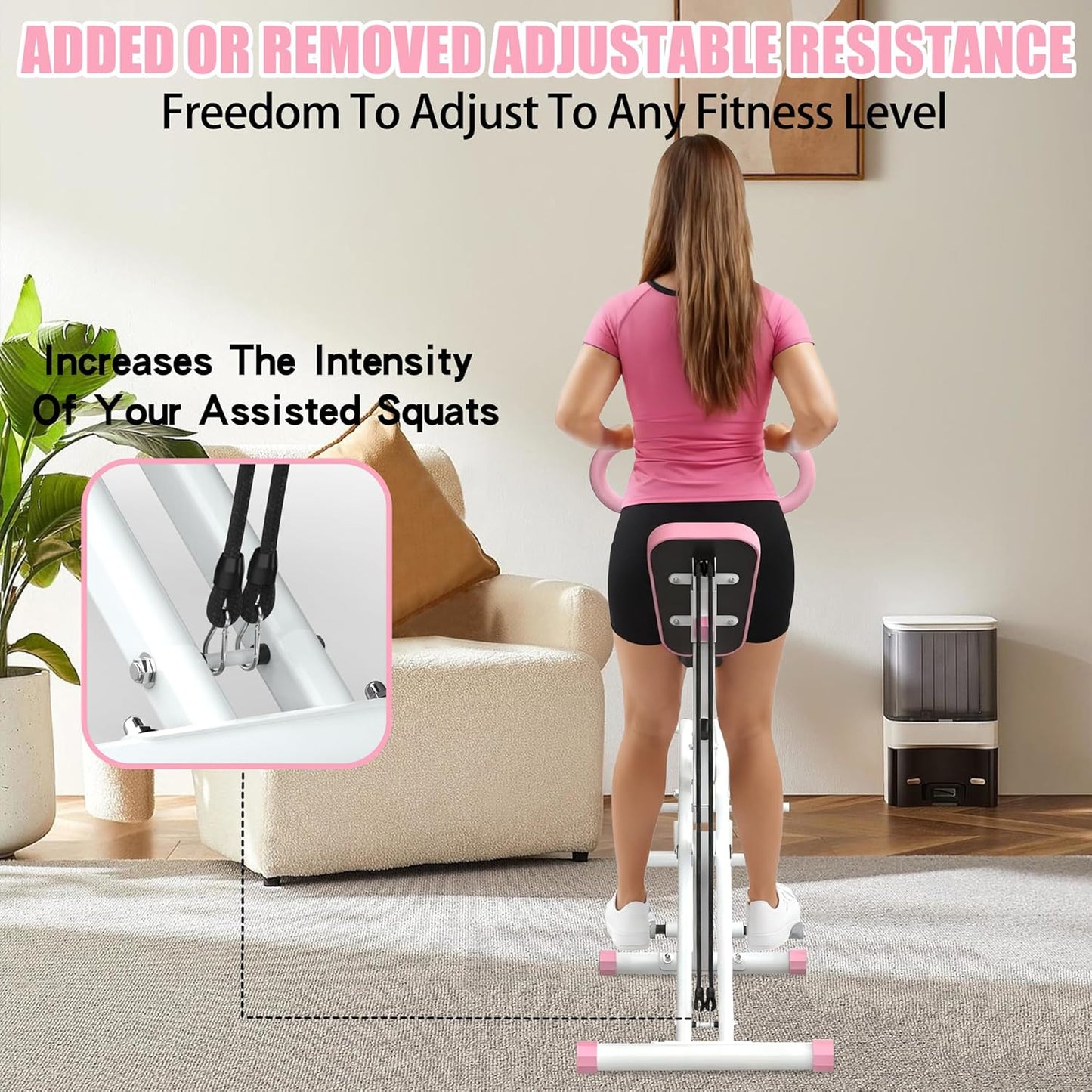 Squat Machine For Home, Assist Trainer For Glutes Workout Foldable With Resistance Bands, For Botty Glutes Butt Thighs, Ab Back Leg Press Hip Thrust For Home Gym Fitness