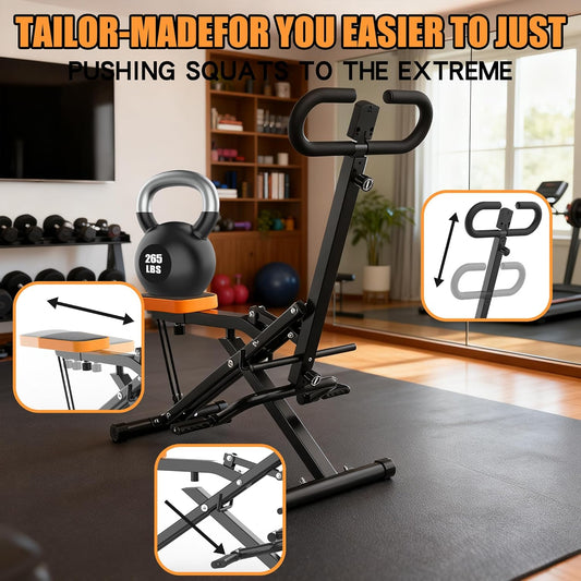Squat Machine For Home, Assist Trainer For Glutes Workout Foldable With Resistance Bands, For Botty Glutes Butt Thighs, Ab Back Leg Press Hip Thrust For Home Gym Fitness-Black