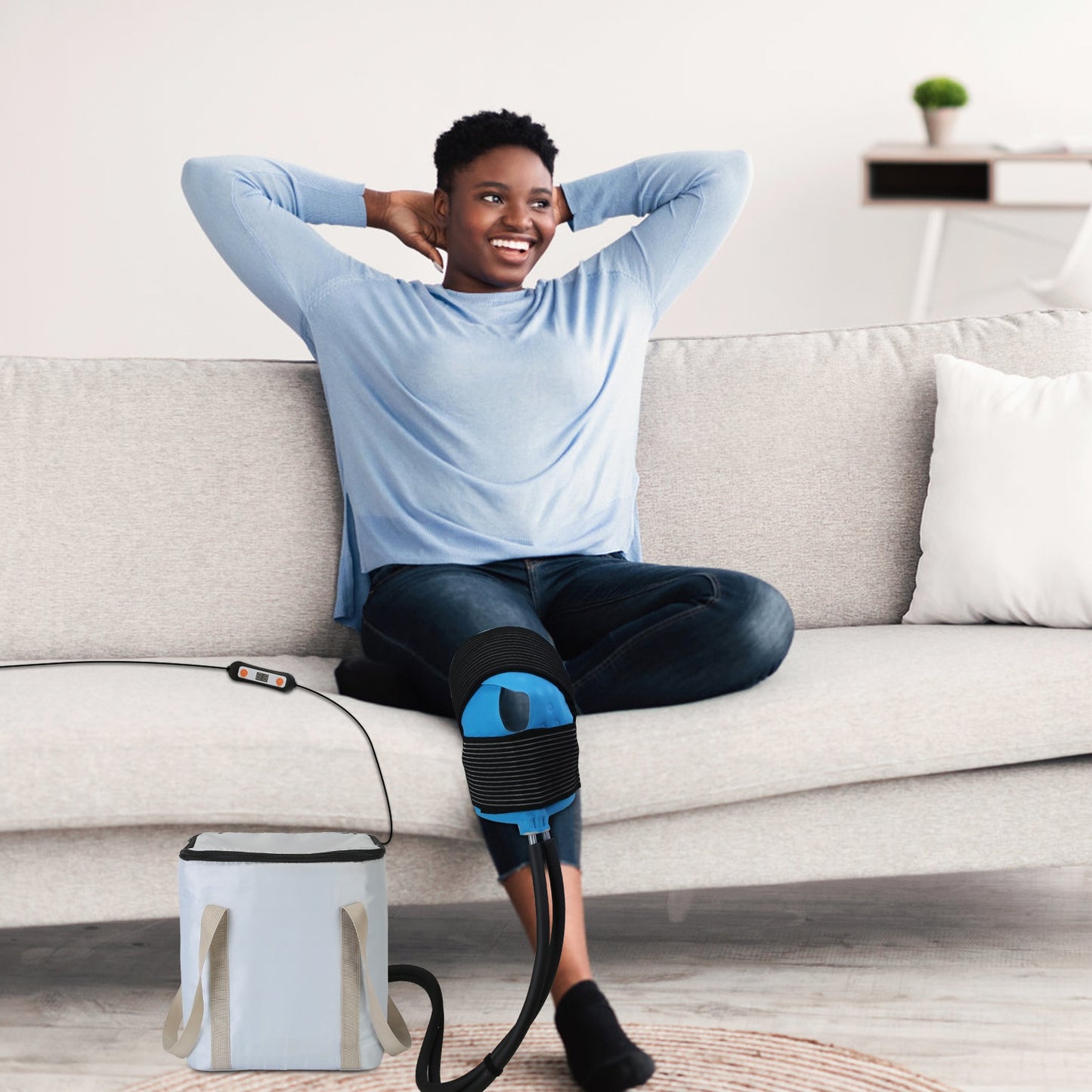 1Set 19QT Portable Cold Therapy Machine Programmable Ice Therapy Machine Cold Rush Therapy Machine System With 3 Flow Levels 10 To 60Mins Timer 3 Elastic Bands For Post Surgery Recovery