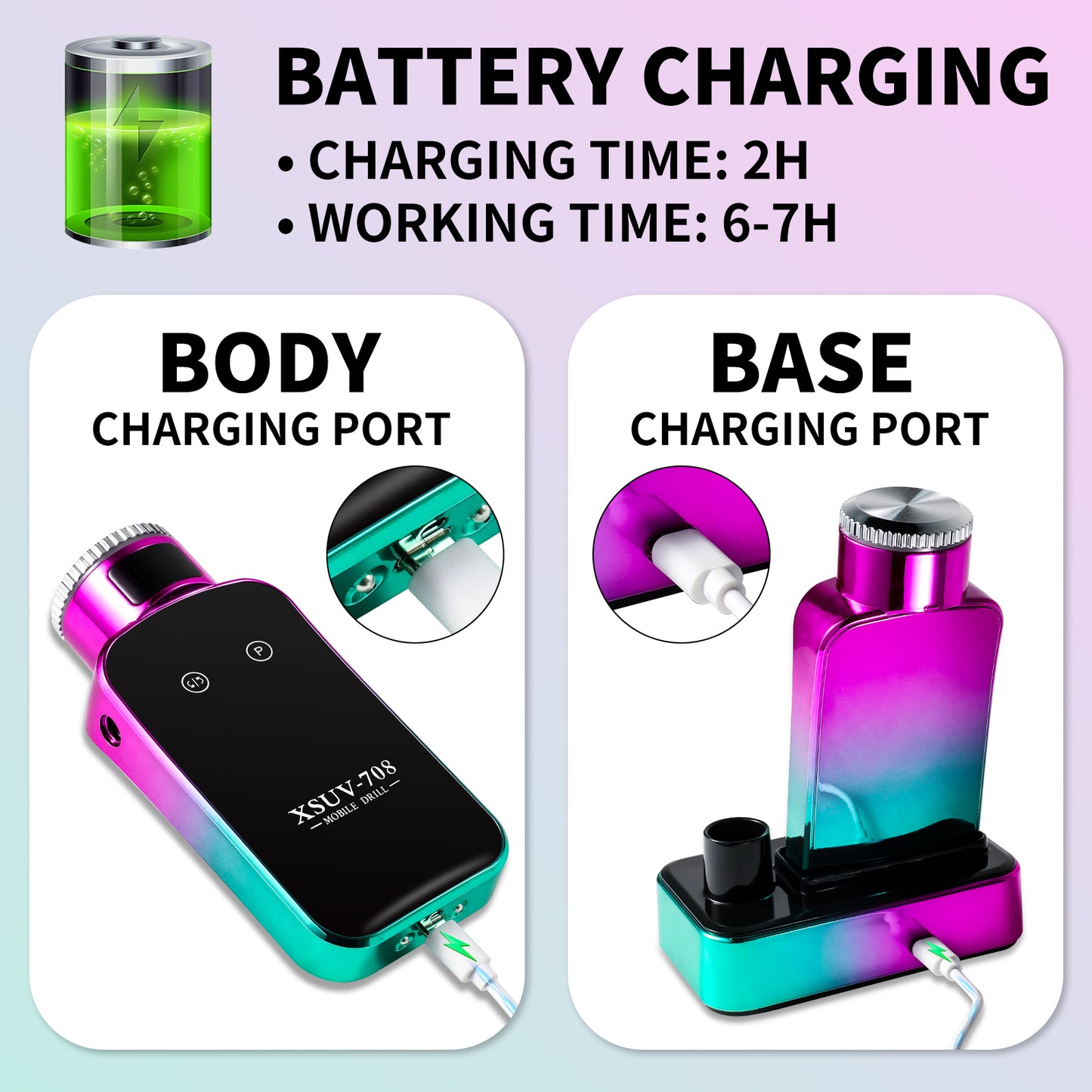 Professional Electric Nail Drill, 45000 RPM Cordless Rechargeable E-File Machine, With 12 Bits, Sanding Bands, LCD Display For Acrylic Gel Nails