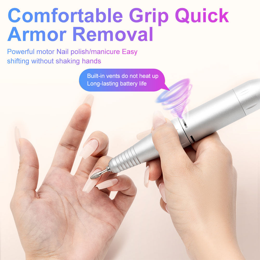 Professional Electric Nail Drill, 45000 RPM Cordless Rechargeable E-File Machine, With 12 Bits, Sanding Bands, LCD Display For Acrylic Gel Nails