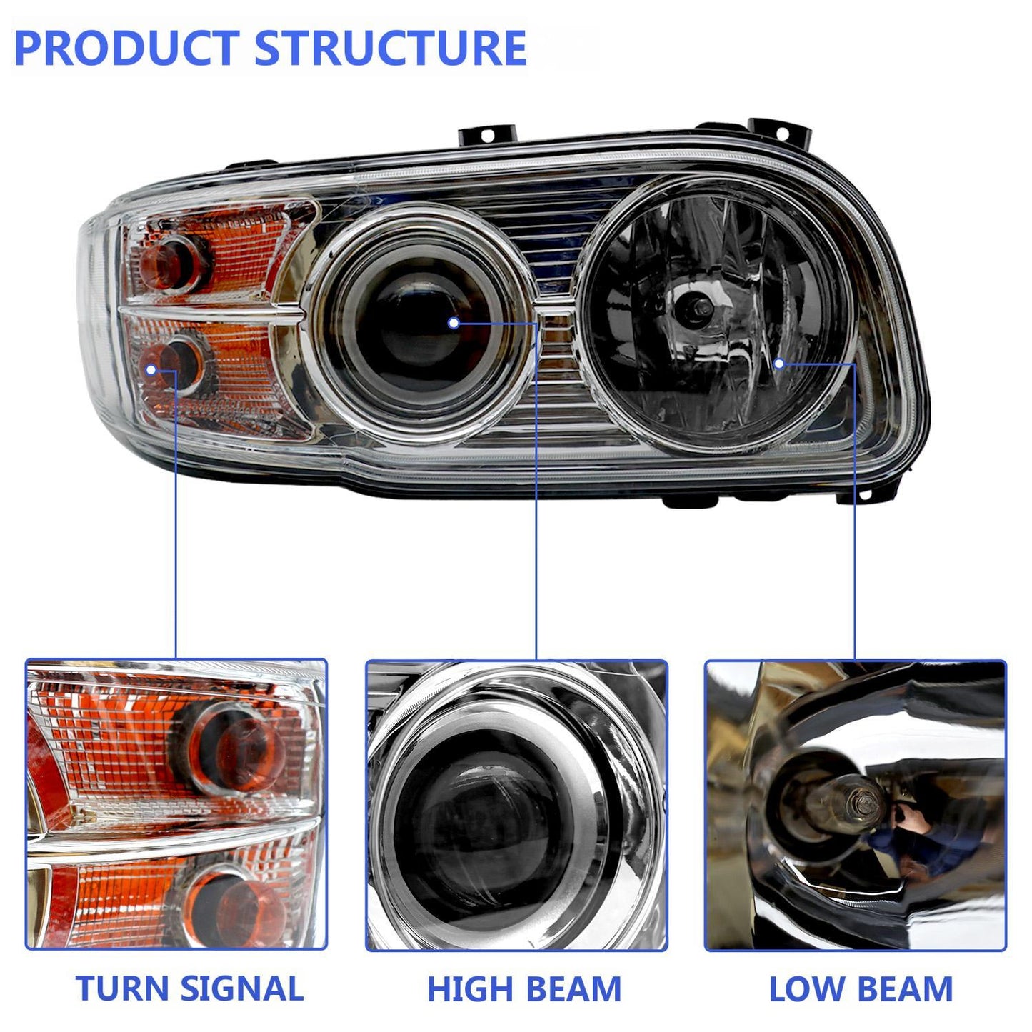 2008-2018 Peterbilt 388-389, Headlights, American Version, Halogen Assembly-LED Light Strip