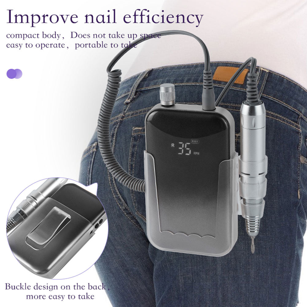 Professional Electric Nail Drill, 45000 RPM Cordless Rechargeable E-File Machine, With 12 Bits, Sanding Bands, LCD Display For Acrylic Gel Nails