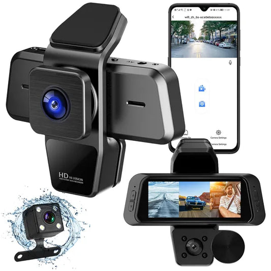 1080P FUD 3 Channel WiFi Dash Cam 170° Wide Angle Triple Car Camera With IR Night G-Sensor Motion Detection Loop Recording App Control Support 128G Max