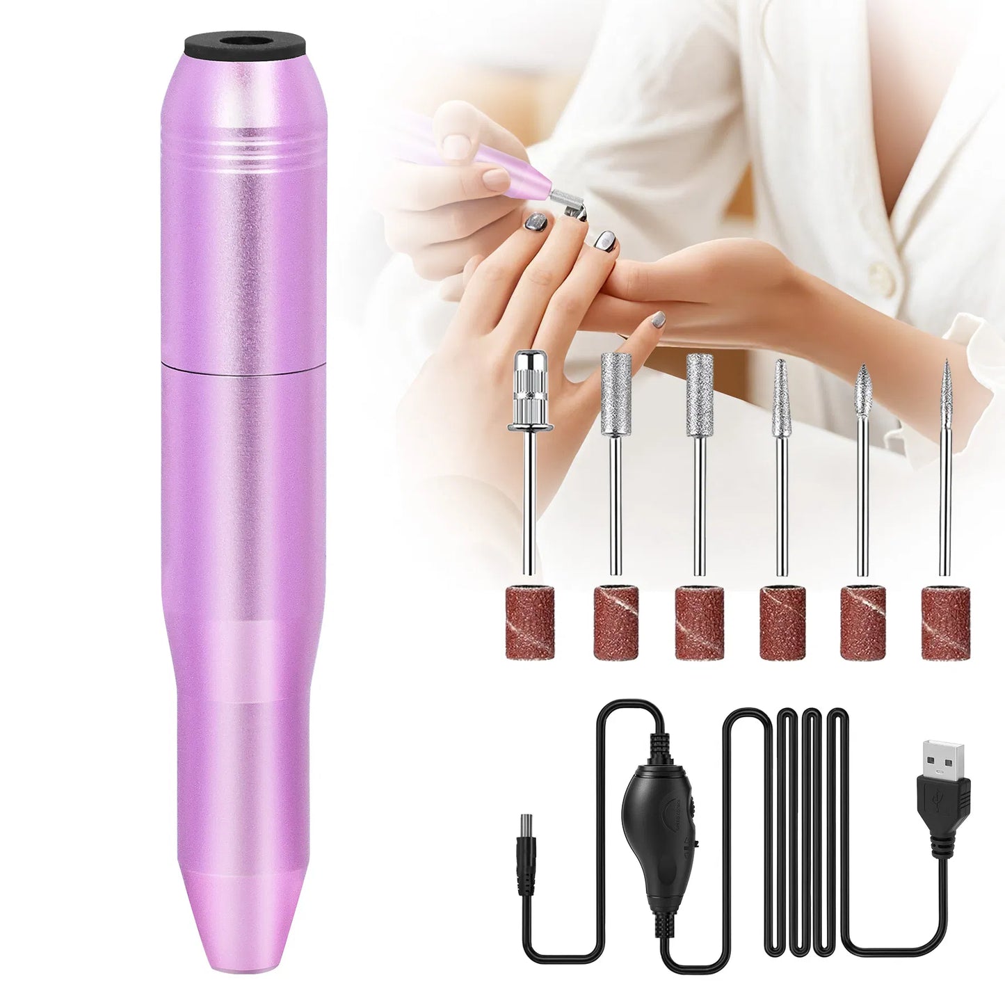 Portable Electric Nail Drill, Professional Nail File Kit For Acrylic, Gel Nails, Manicure Pedicure With Nail Drill Bits Sanding Bands Rose Gold